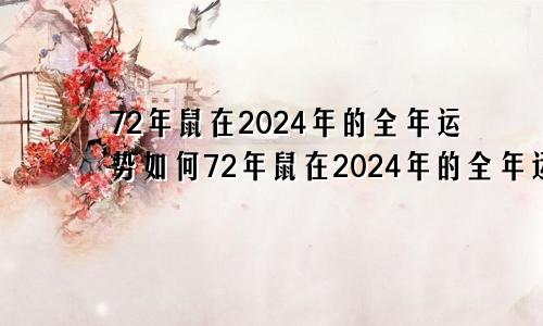 72年鼠在2024年的全年运势如何72年鼠在2024年的全年运势女