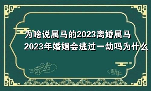 为啥说属马的2023离婚属马2023年婚姻会逃过一劫吗为什么