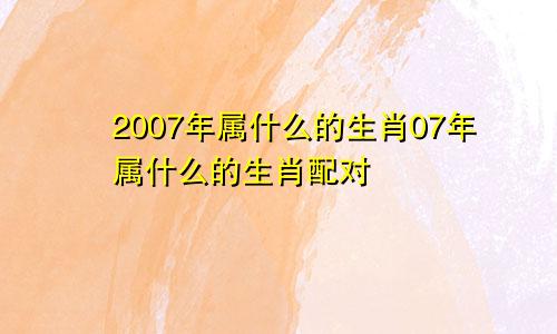 2007年属什么的生肖07年属什么的生肖配对