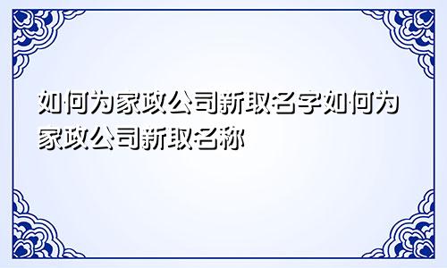 如何为家政公司新取名字如何为家政公司新取名称