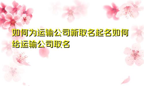 如何为运输公司新取名起名如何给运输公司取名