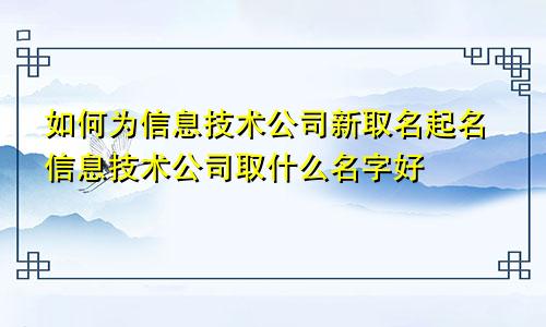 如何为信息技术公司新取名起名信息技术公司取什么名字好