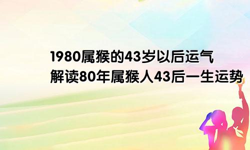 1980属猴的43岁以后运气解读80年属猴人43后一生运势