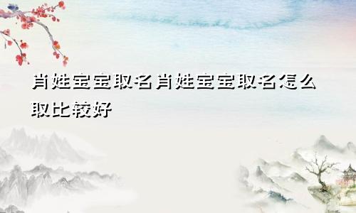 肖姓宝宝取名肖姓宝宝取名怎么取比较好