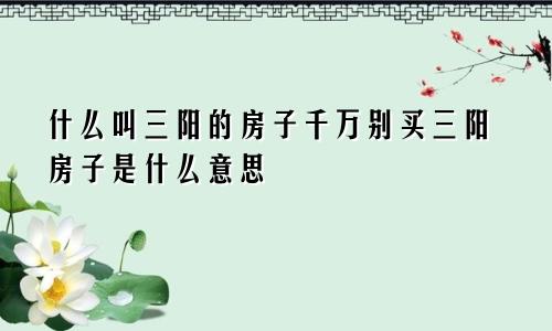 什么叫三阳的房子千万别买三阳房子是什么意思