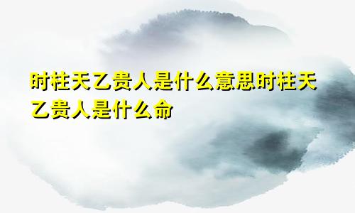 时柱天乙贵人是什么意思时柱天乙贵人是什么命