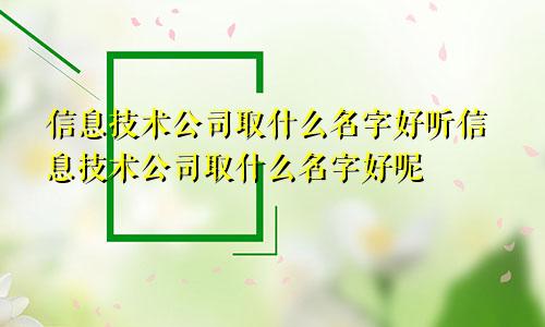 信息技术公司取什么名字好听信息技术公司取什么名字好呢