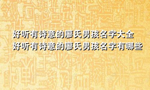 好听有诗意的廖氏男孩名字大全好听有诗意的廖氏男孩名字有哪些