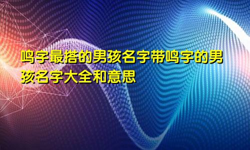 鸣字最搭的男孩名字带鸣字的男孩名字大全和意思