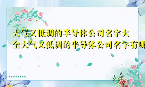 大气又低调的半导体公司名字大全大气又低调的半导体公司名字有哪些