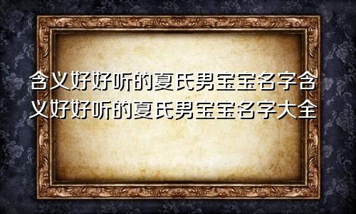 含义好好听的夏氏男宝宝名字含义好好听的夏氏男宝宝名字大全