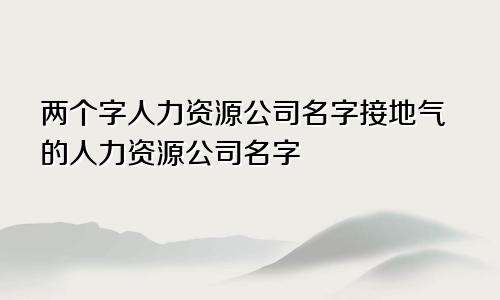 两个字人力资源公司名字接地气的人力资源公司名字