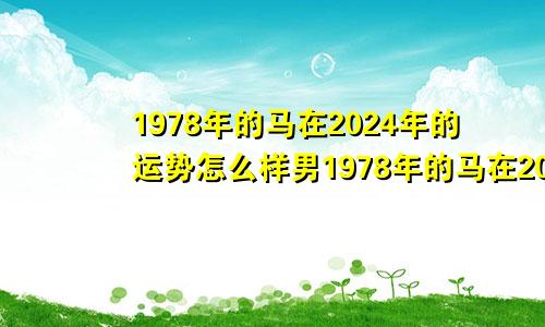 1978年的马在2024年的运势怎么样男1978年的马在2024年的运势怎么样红红火火