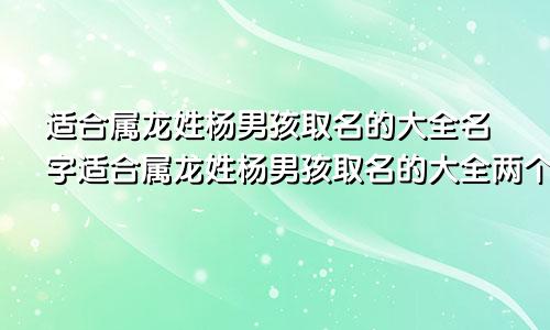 适合属龙姓杨男孩取名的大全名字适合属龙姓杨男孩取名的大全两个字