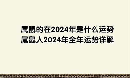 属鼠的在2024年是什么运势属鼠人2024年全年运势详解