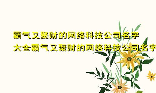 霸气又聚财的网络科技公司名字大全霸气又聚财的网络科技公司名字大全集