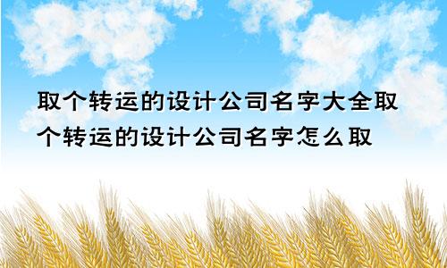 取个转运的设计公司名字大全取个转运的设计公司名字怎么取