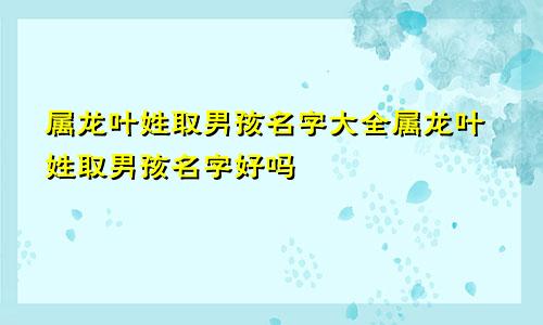 属龙叶姓取男孩名字大全属龙叶姓取男孩名字好吗