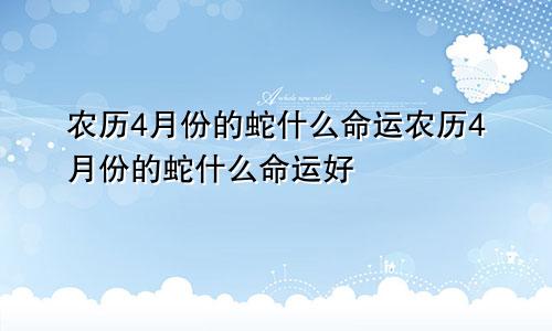 农历4月份的蛇什么命运农历4月份的蛇什么命运好